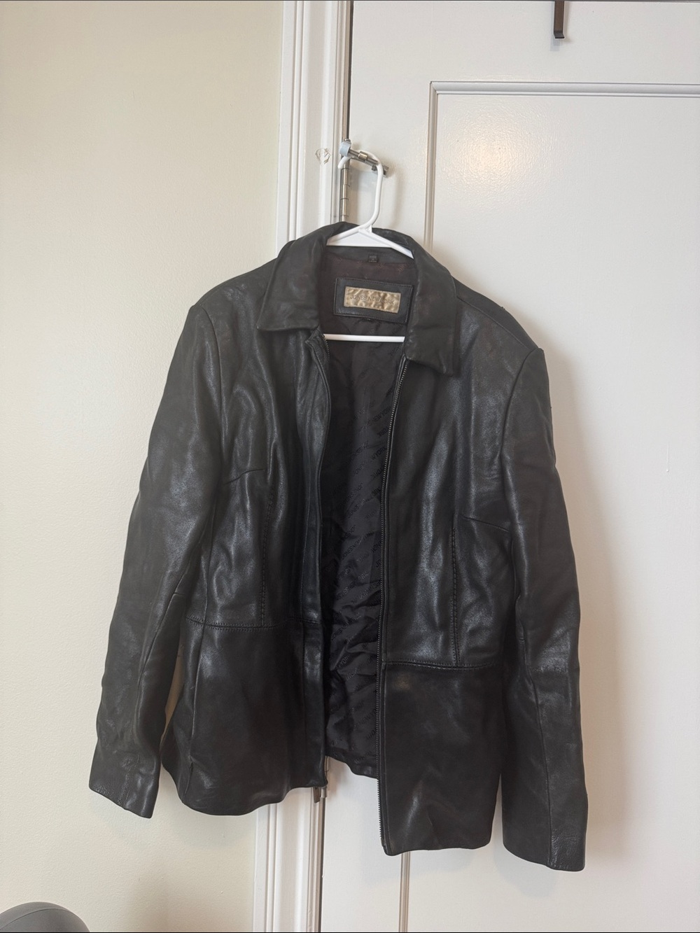 Jones New York Black Leather Zip-Front Jacket